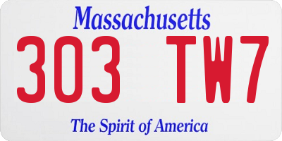 MA license plate 303TW7
