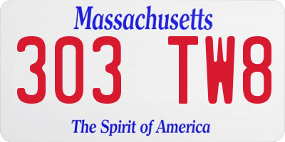 MA license plate 303TW8