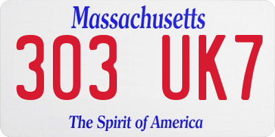 MA license plate 303UK7