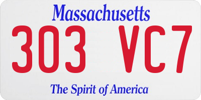 MA license plate 303VC7