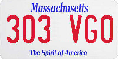 MA license plate 303VG0