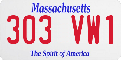 MA license plate 303VW1