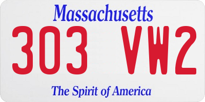 MA license plate 303VW2