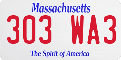 MA license plate 303WA3