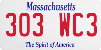 MA license plate 303WC3