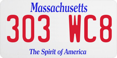 MA license plate 303WC8