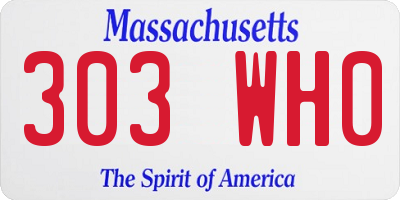 MA license plate 303WH0