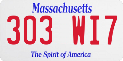 MA license plate 303WI7