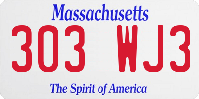 MA license plate 303WJ3