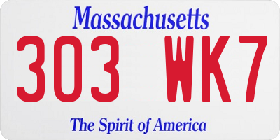 MA license plate 303WK7