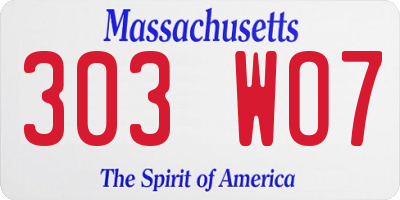 MA license plate 303WO7