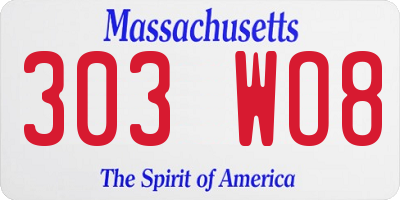 MA license plate 303WO8