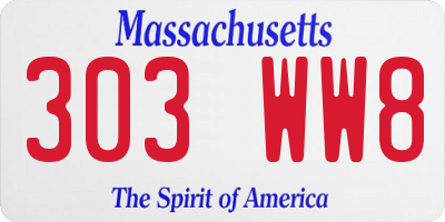 MA license plate 303WW8