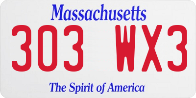 MA license plate 303WX3