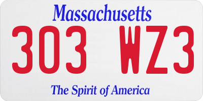 MA license plate 303WZ3