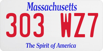 MA license plate 303WZ7