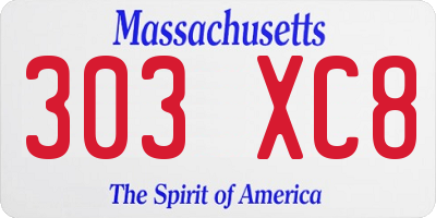 MA license plate 303XC8