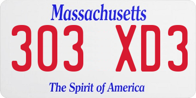 MA license plate 303XD3