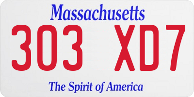 MA license plate 303XD7