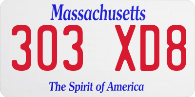 MA license plate 303XD8