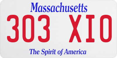 MA license plate 303XI0