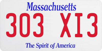 MA license plate 303XI3