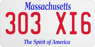 MA license plate 303XI6