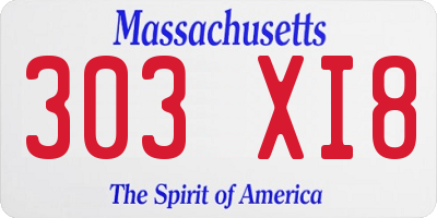 MA license plate 303XI8