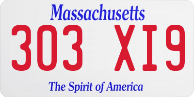 MA license plate 303XI9