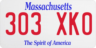 MA license plate 303XK0
