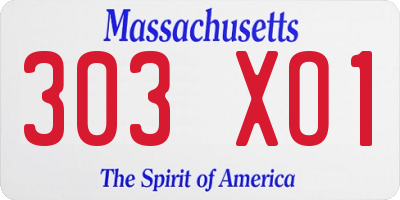 MA license plate 303XO1