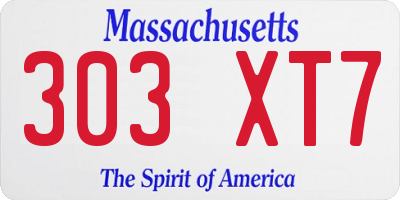 MA license plate 303XT7