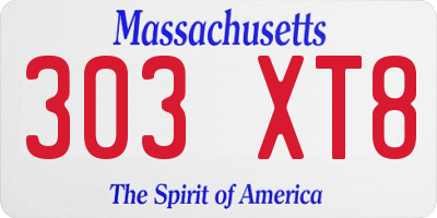 MA license plate 303XT8