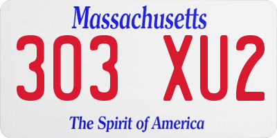 MA license plate 303XU2