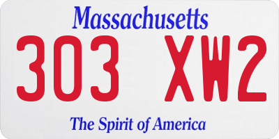 MA license plate 303XW2