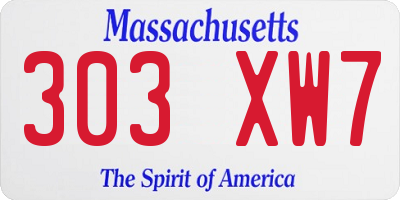 MA license plate 303XW7