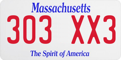 MA license plate 303XX3