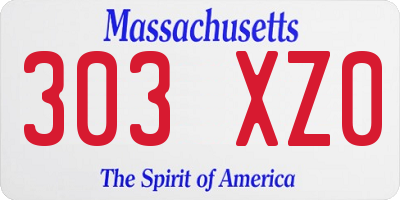 MA license plate 303XZ0