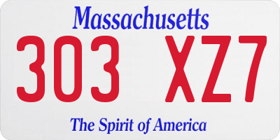 MA license plate 303XZ7