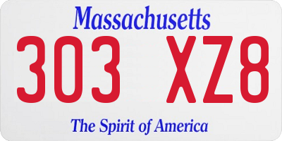 MA license plate 303XZ8