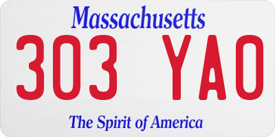 MA license plate 303YA0