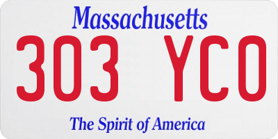 MA license plate 303YC0