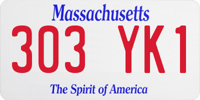 MA license plate 303YK1
