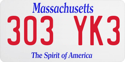MA license plate 303YK3