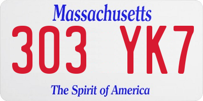 MA license plate 303YK7