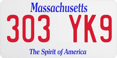 MA license plate 303YK9