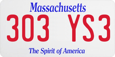 MA license plate 303YS3