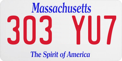 MA license plate 303YU7