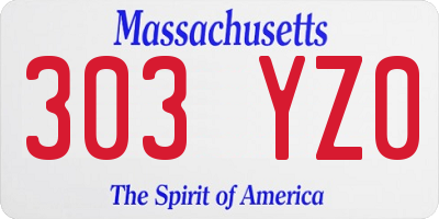 MA license plate 303YZ0