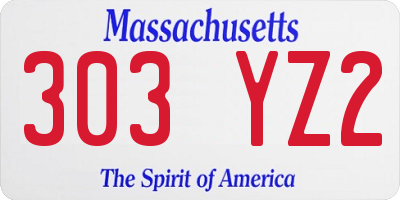 MA license plate 303YZ2